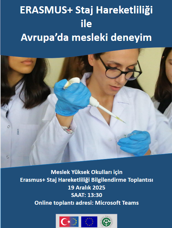 Meslek Yüksekokulları İçin Erasmus+Staj Hareketliliği Bilgilendirme Toplantısı Yapılacaktır
