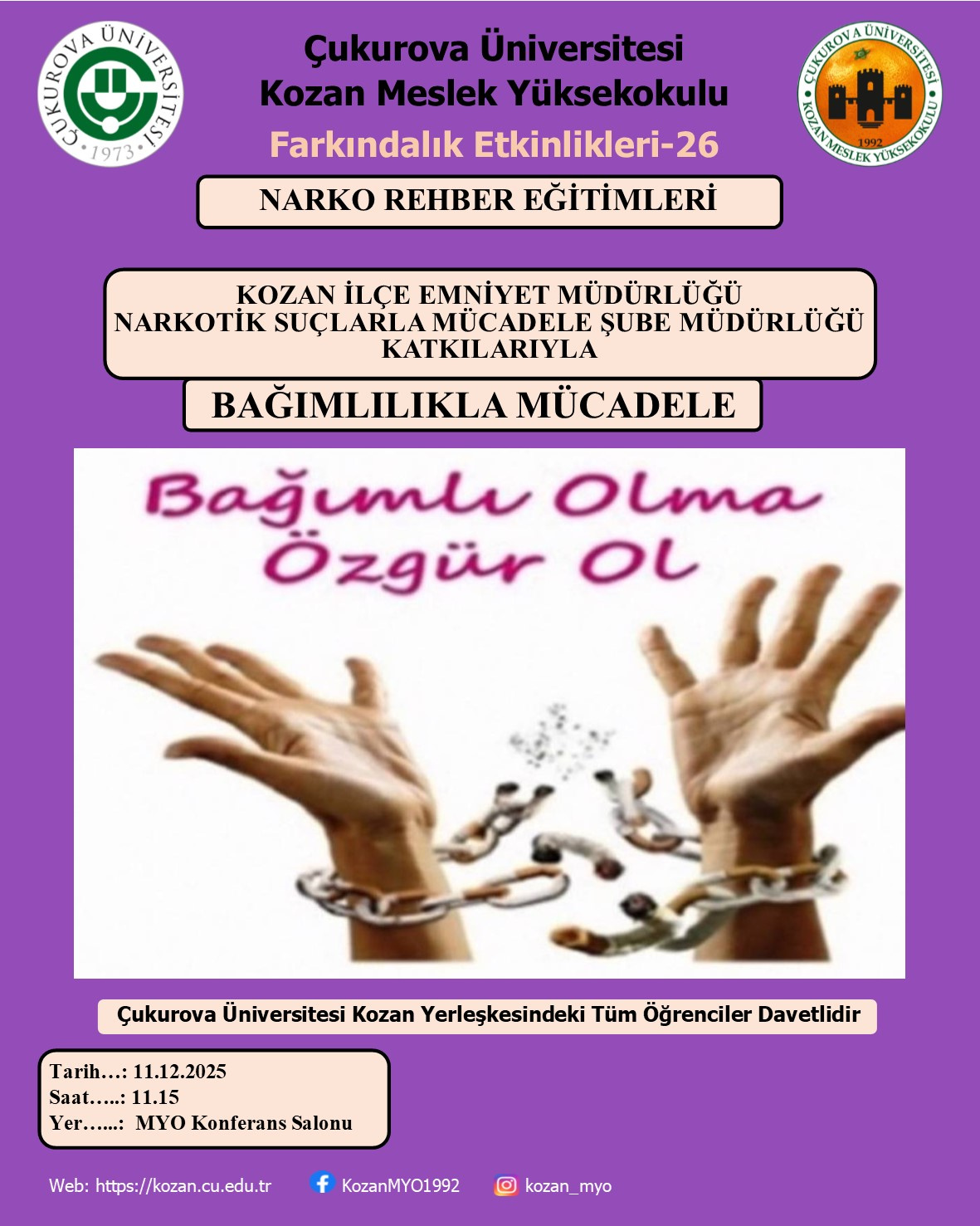 Bağımlılıkla Mücadele Konulu Farkındalık Semineri Yapılacaktır