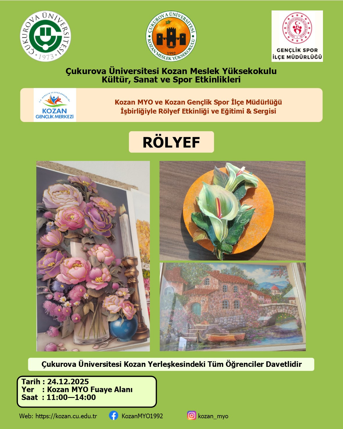 Kozan MYO ile Kozan Gençlik ve Spor İlçe Müdürlüğü İşbirliğiyle Rölyef Etkinliği ve Eğitimi & Sergisi (2025-26/1)