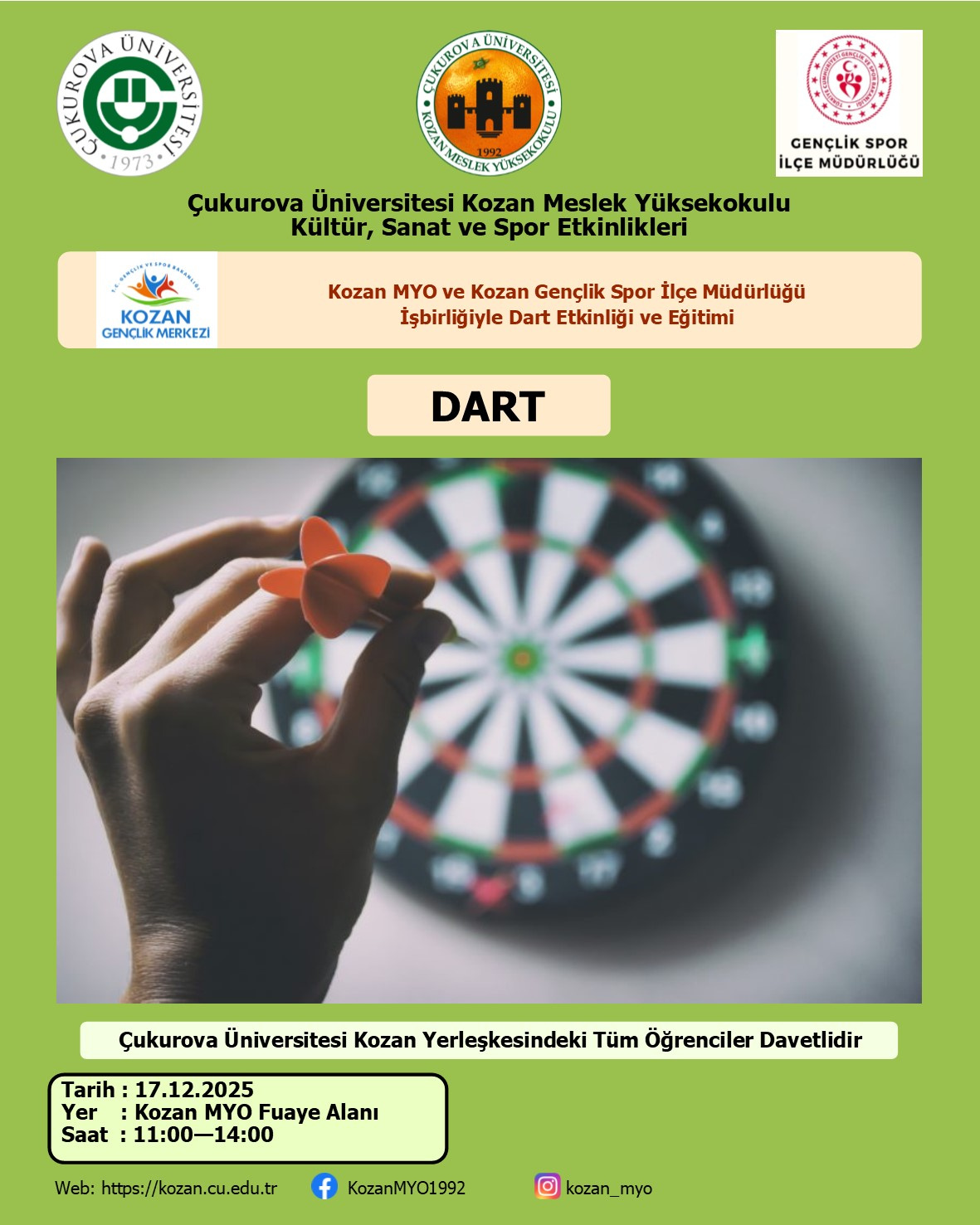 Kozan MYO ile Kozan Gençlik ve Spor İlçe Müdürlüğü İşbirliğiyle Dart Etkinliği ve Eğitimi (2025-26/1)