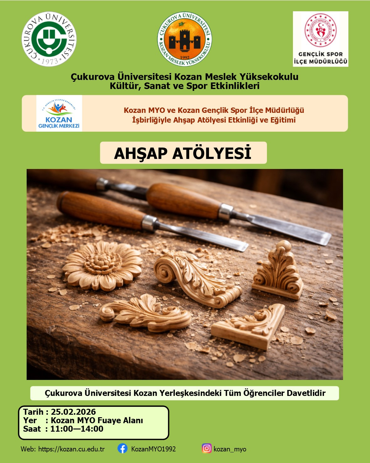 Kozan MYO ile Kozan Gençlik ve Spor İlçe Müdürlüğü İşbirliğiyle Ahşap Atölyesi Etkinliği ve Eğitimi (2025-26/1)