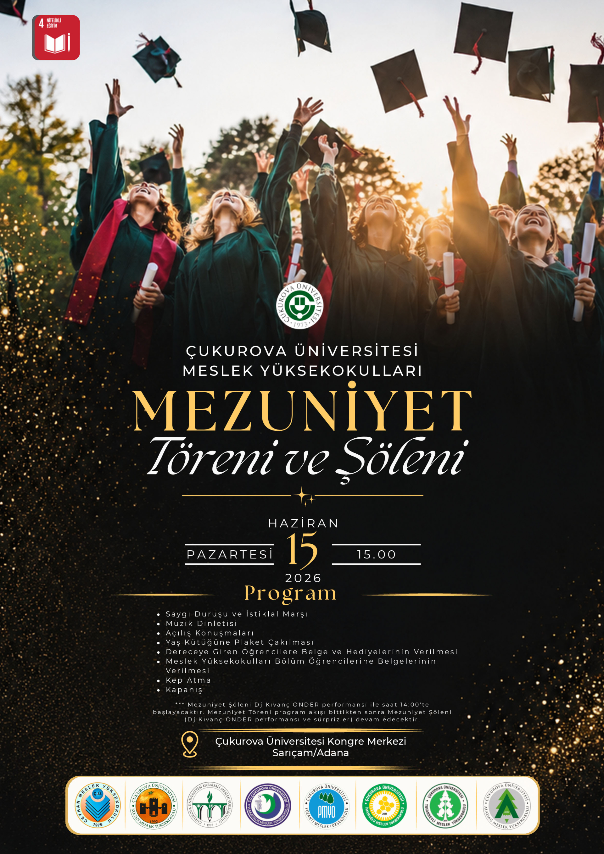 Çukurova Üniversitesi Meslek Yüksekokulları Ortak Mezuniyet Törenine Davet