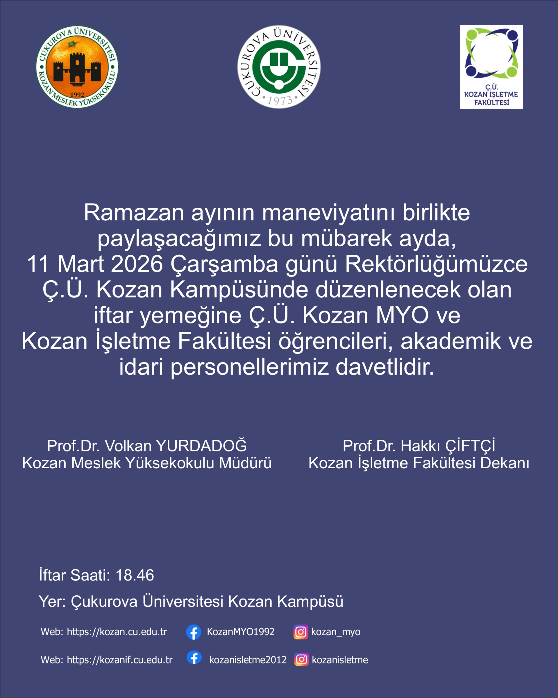 11 Mart’ta Öğrencilerimiz ve Personellerimizle İftarda Bir Araya Geliyoruz