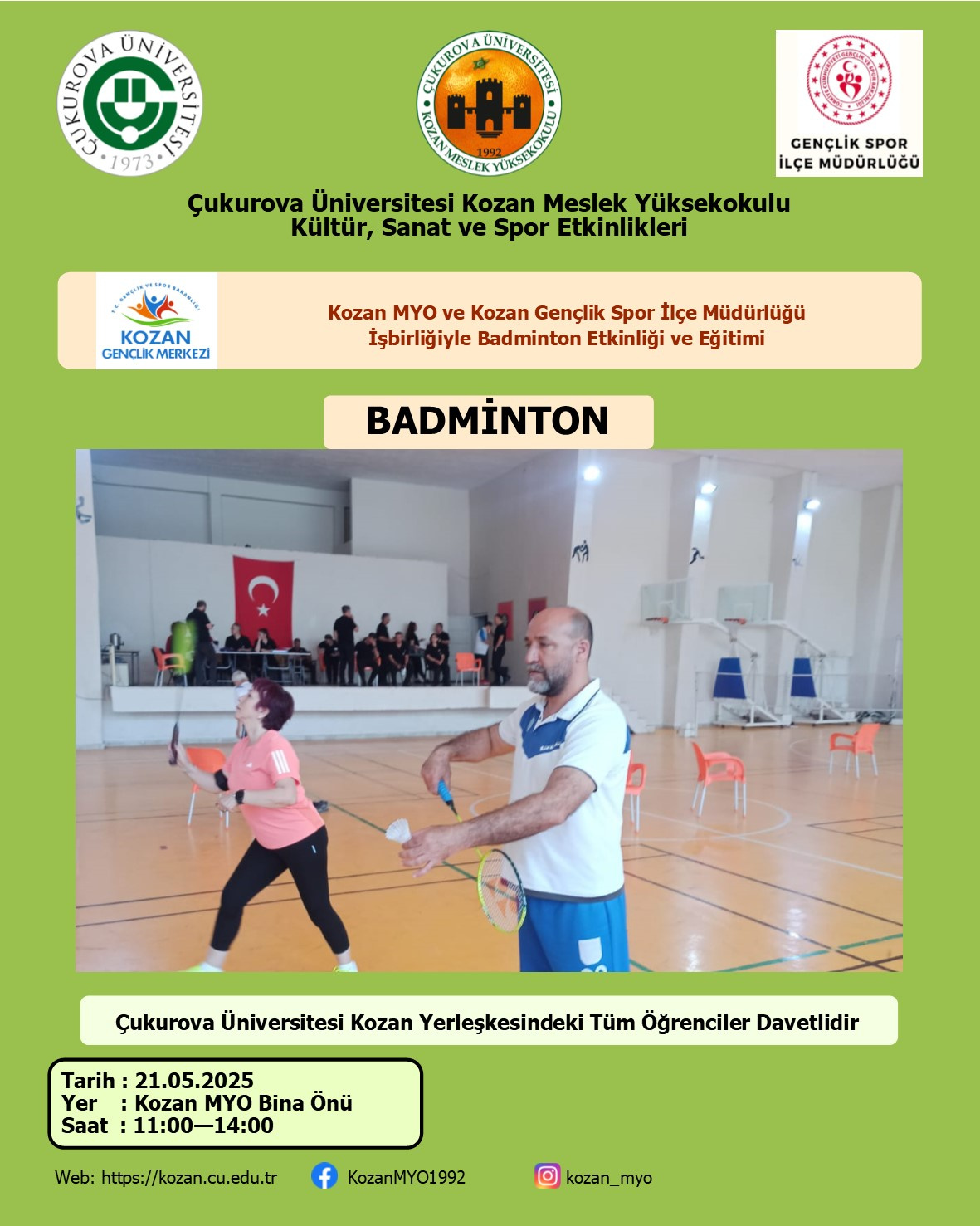 Kozan MYO ile Kozan Gençlik ve Spor İlçe Müdürlüğü İşbirliğiyle Badminton Etkinliği ve Eğitimi-2