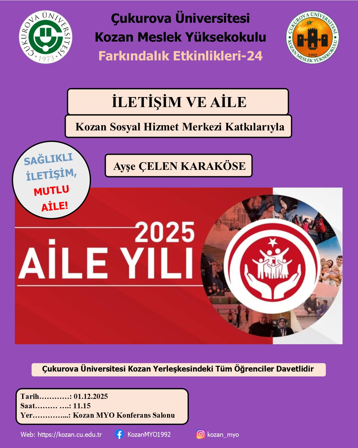 İletişim ve Aile Konulu Farkındalık Semineri Yapılacaktır